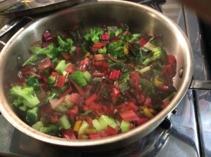 The chard stems are cooked first