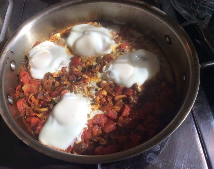 Shakshuka--final with poached eggs on top of veggies/tomatoes